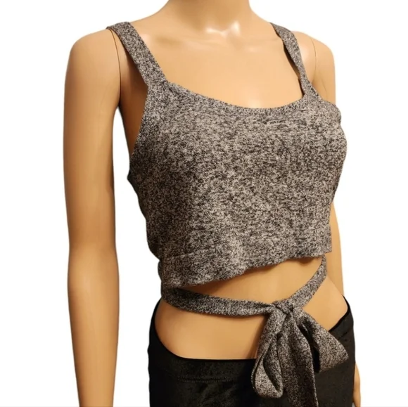 Aerie Heather Gray Knit Tank Top With Wrap Waist Tie Size M - Picture 3 of 11